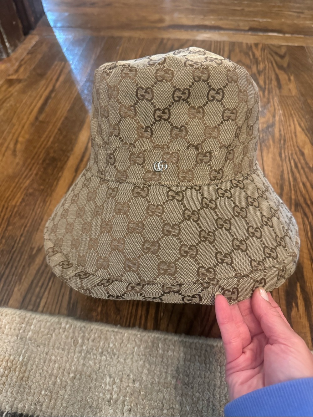 GG Monogram Beige Brown Bucket Hat - Picture 2 of 2
